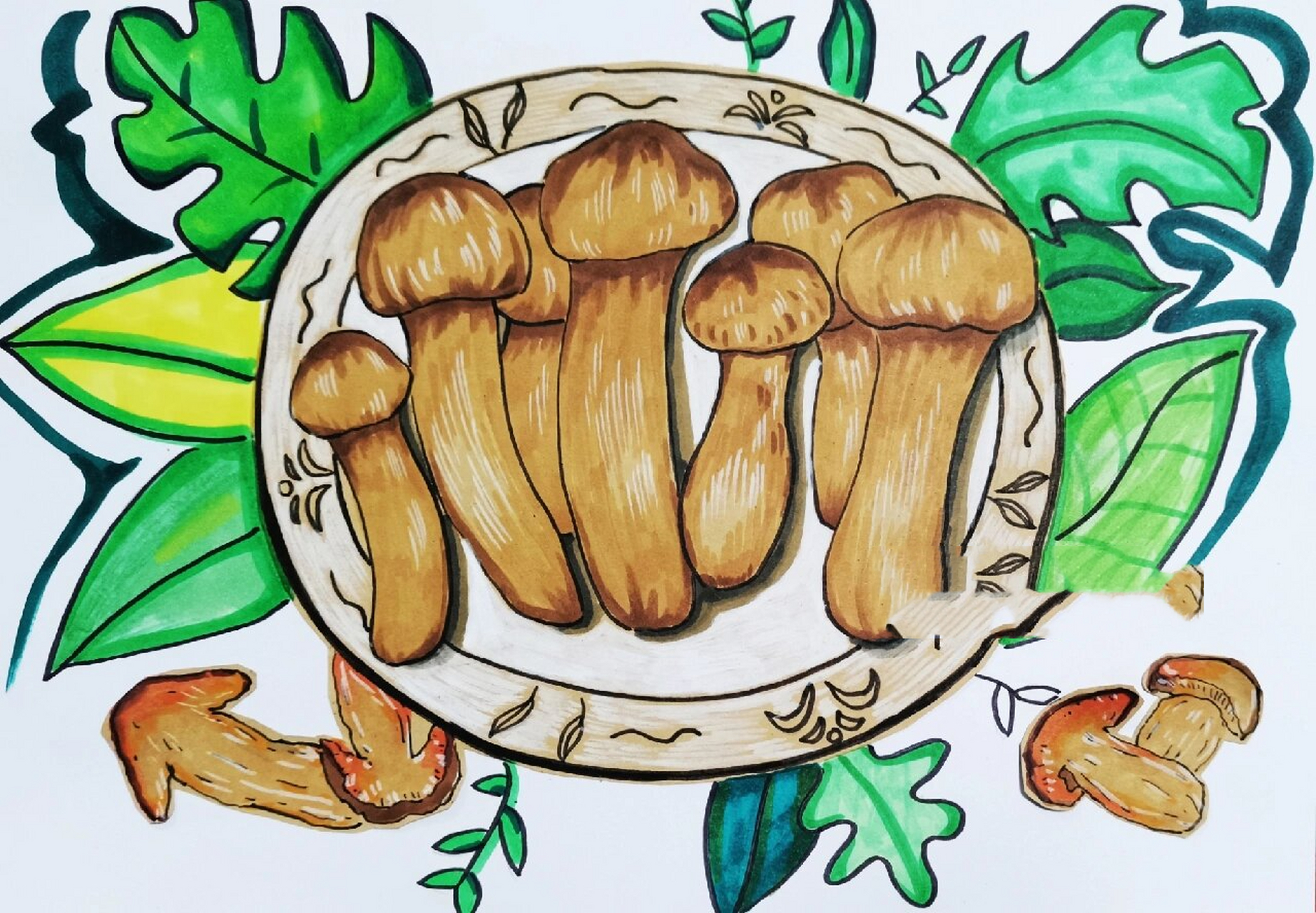 大自然的馈赠 | 松茸 |创意画 菌中之王松茸创意画,有ppt课件.