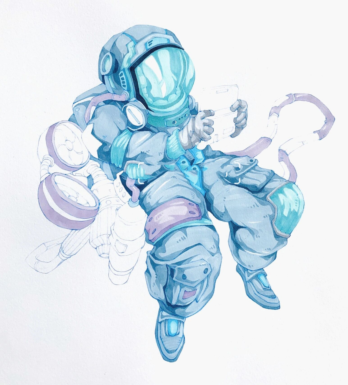 96马克笔手绘|宇航员绘画步骤 宇航员属于比较好用的人体素材 不必
