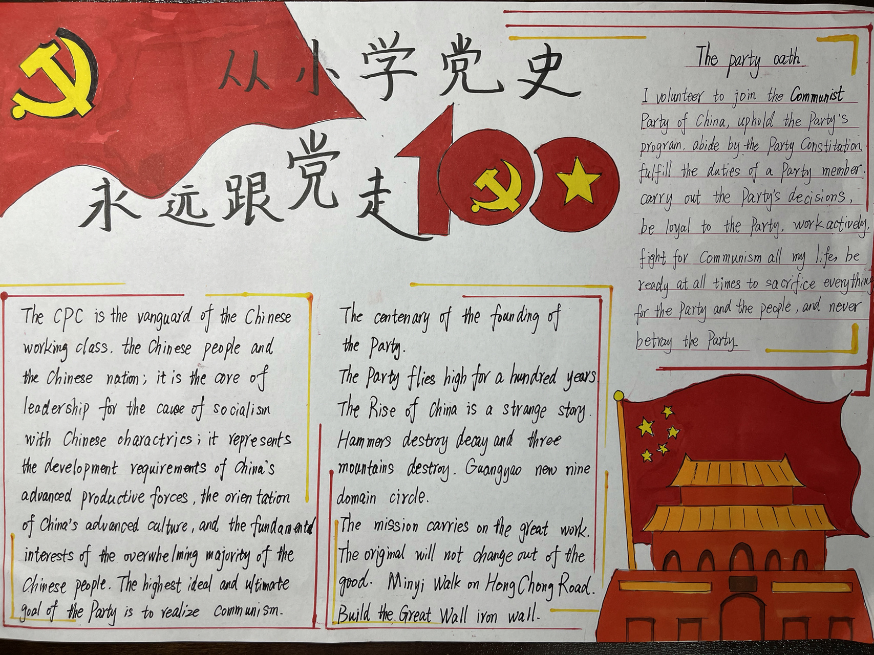 从小学党史 永远跟党走 百年建党 手抄报