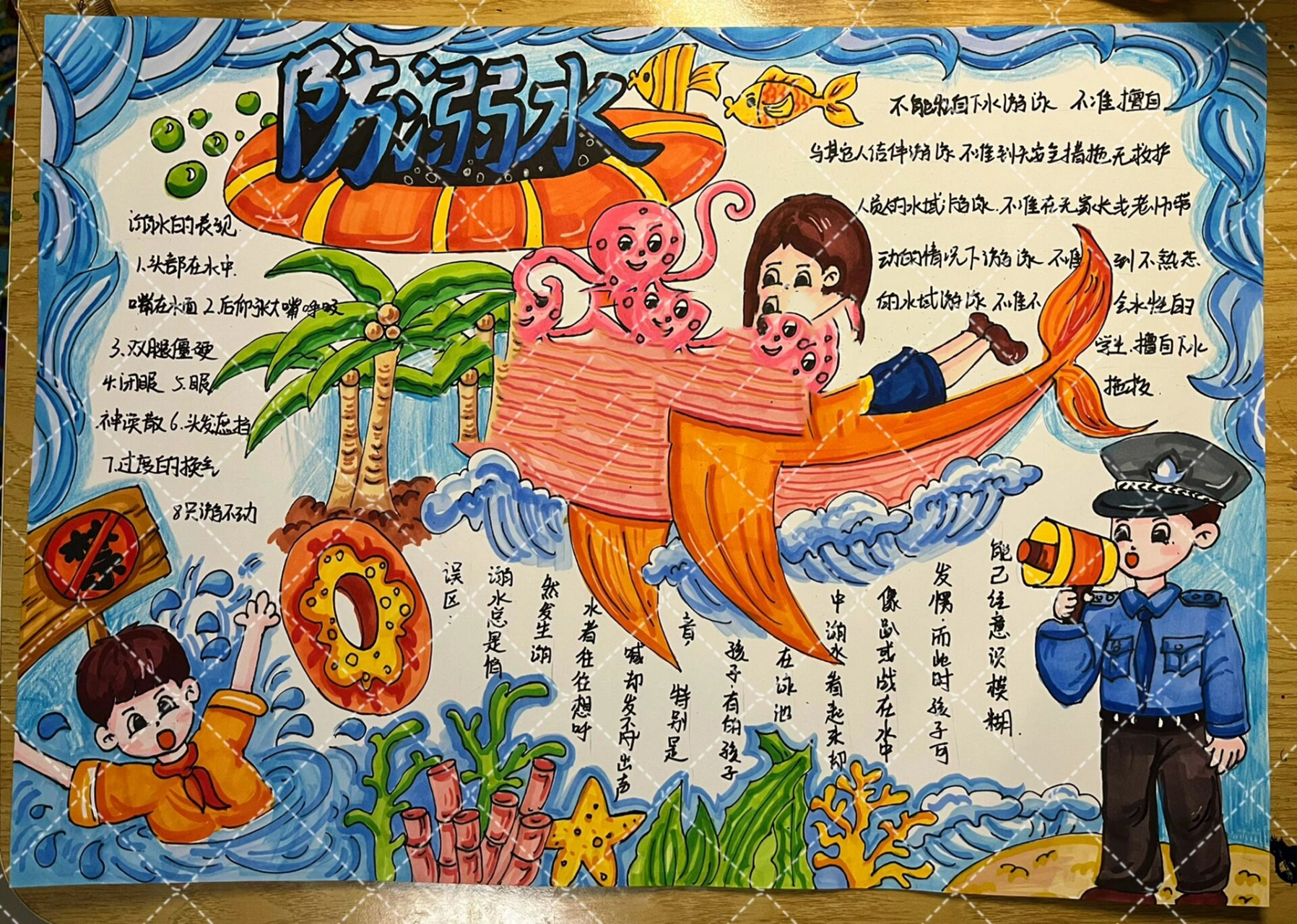 防溺水手抄报 暑假大家要注意游泳玩水安全哦9215盗图9215二