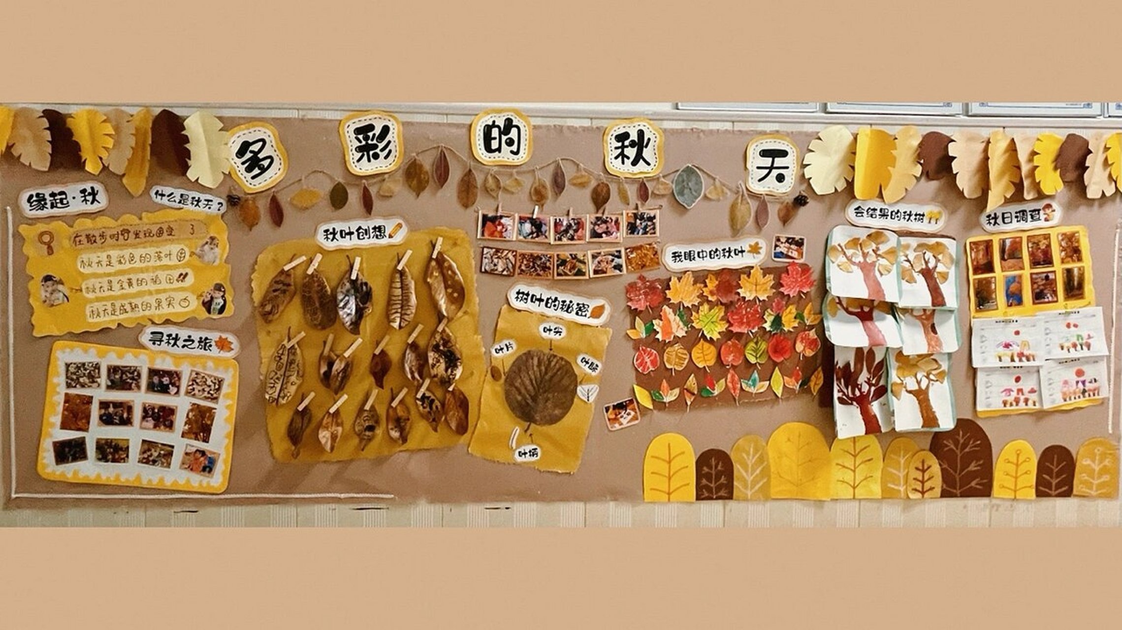 中班主题墙"多彩的秋天94" 0700自己构思完成的主题墙 秋天的