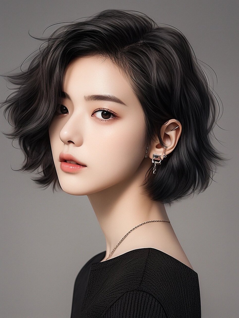 日更第二弹,微卷短发少女.