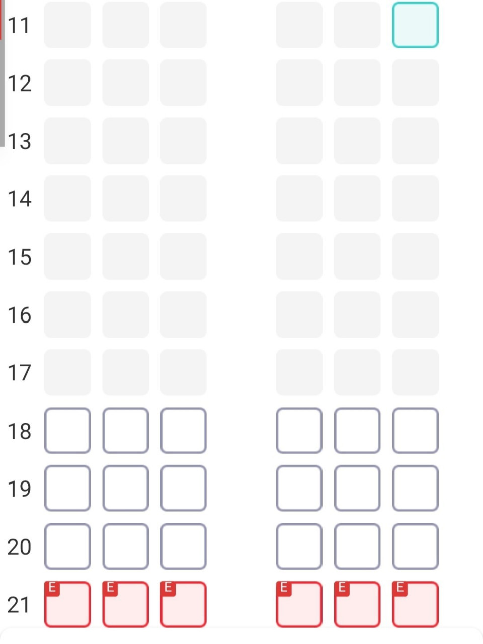 波音738中型机选座求意见 只能从18排开始哦,最多34排.