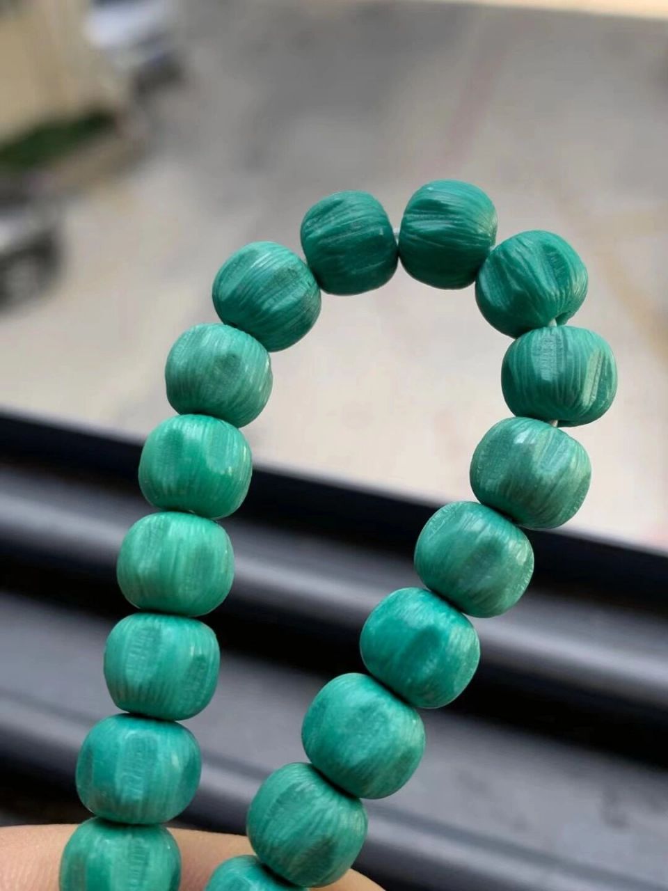 绿松石百香子手串 原矿高瓷老油绿老型手串,直径8mm,料子细腻光滑