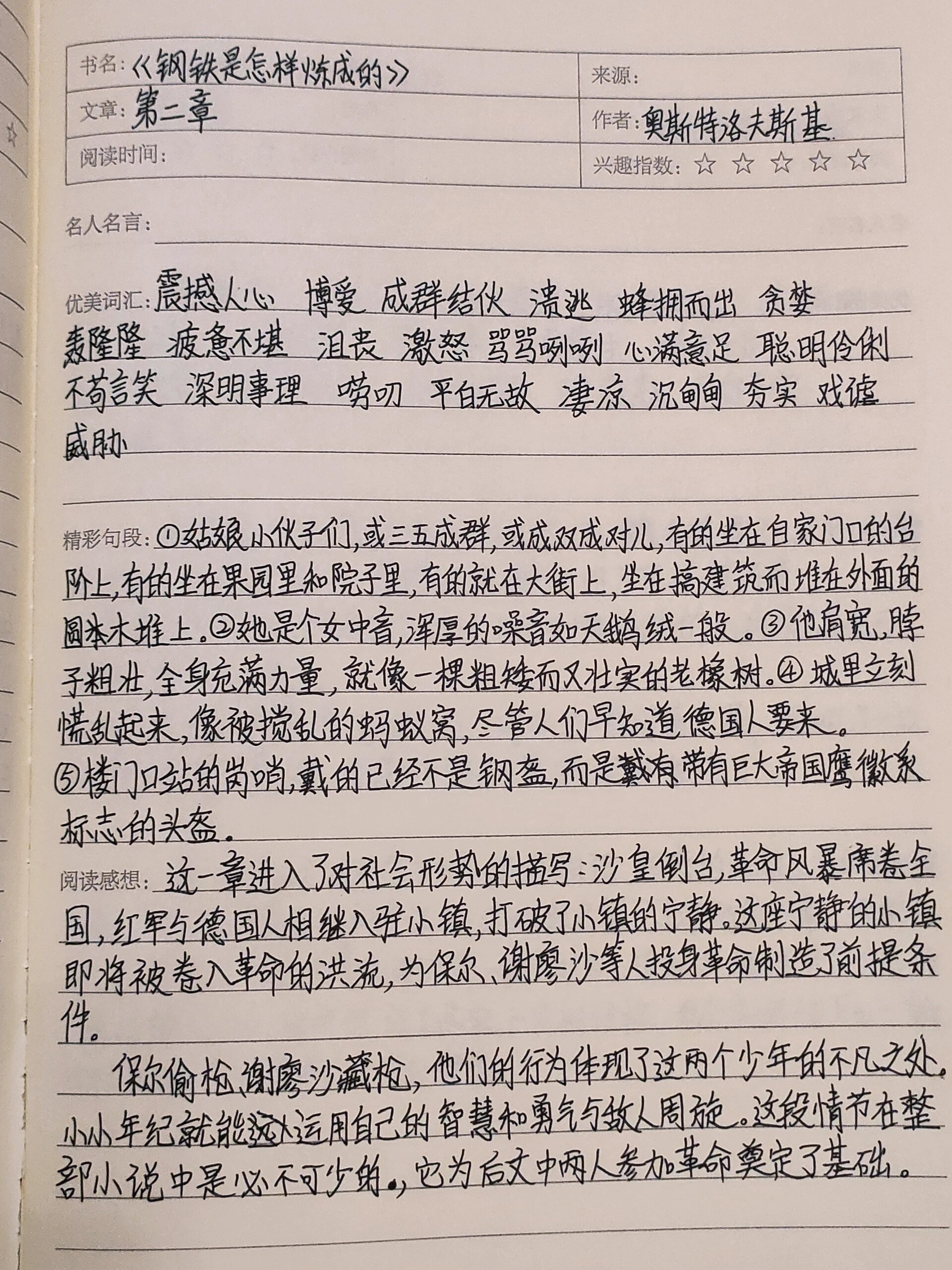 钢铁是怎样炼成的读书笔记摘抄