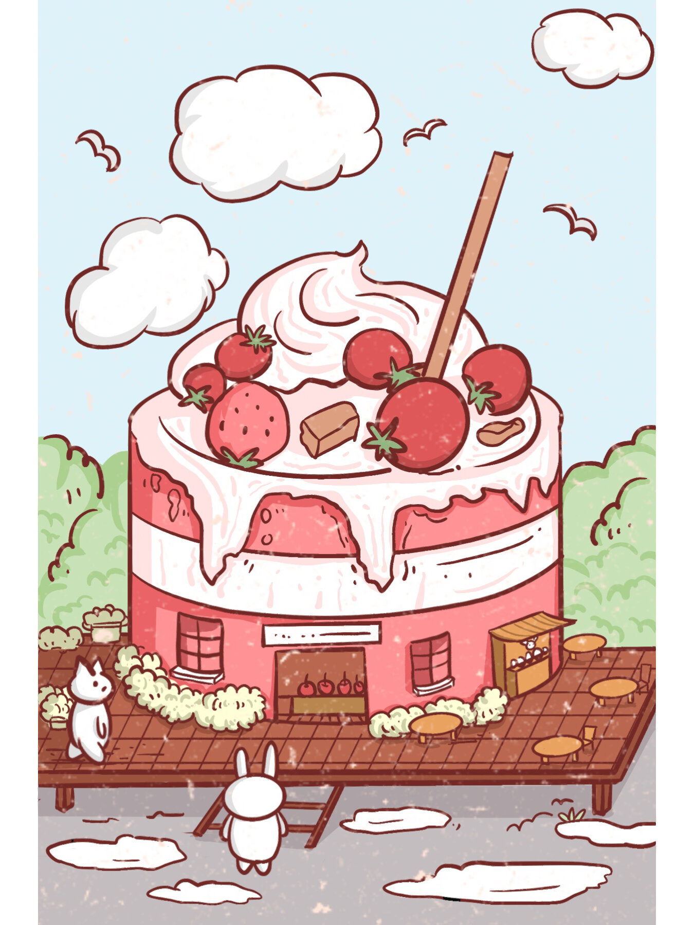 场景练习 02 | 兔兔甜品屋(附步骤) 有一些可爱的兔兔去甜品店喝奶茶