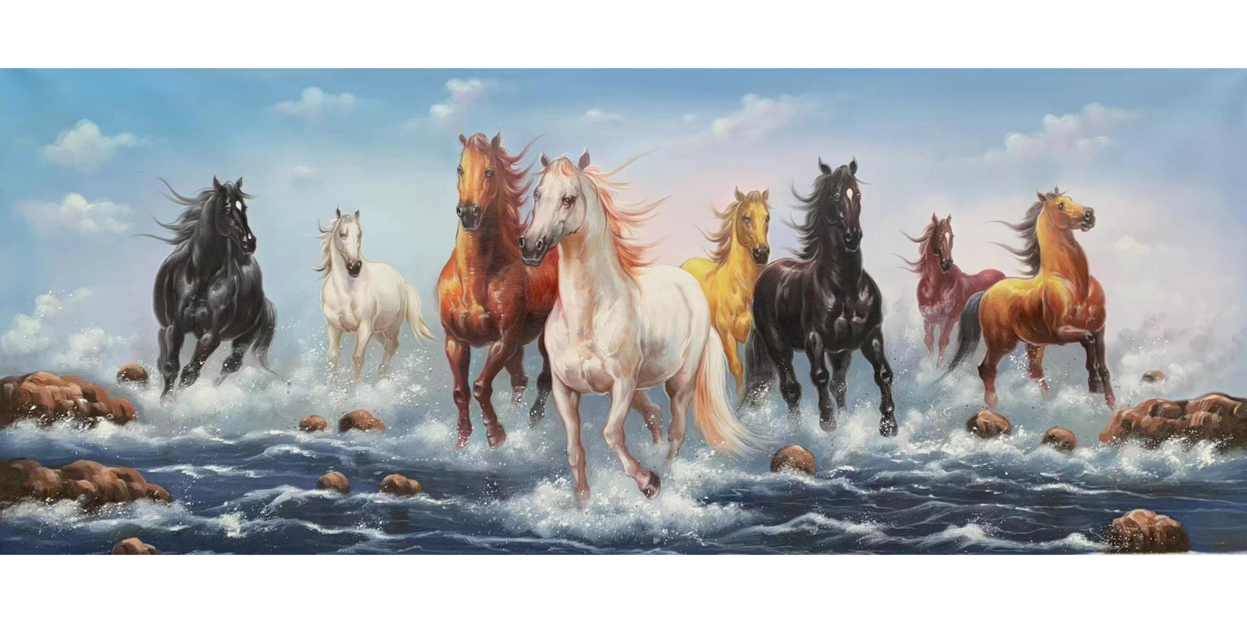 手绘油画八骏马98 70× 180 手绘油画八骏马98 70× 180!