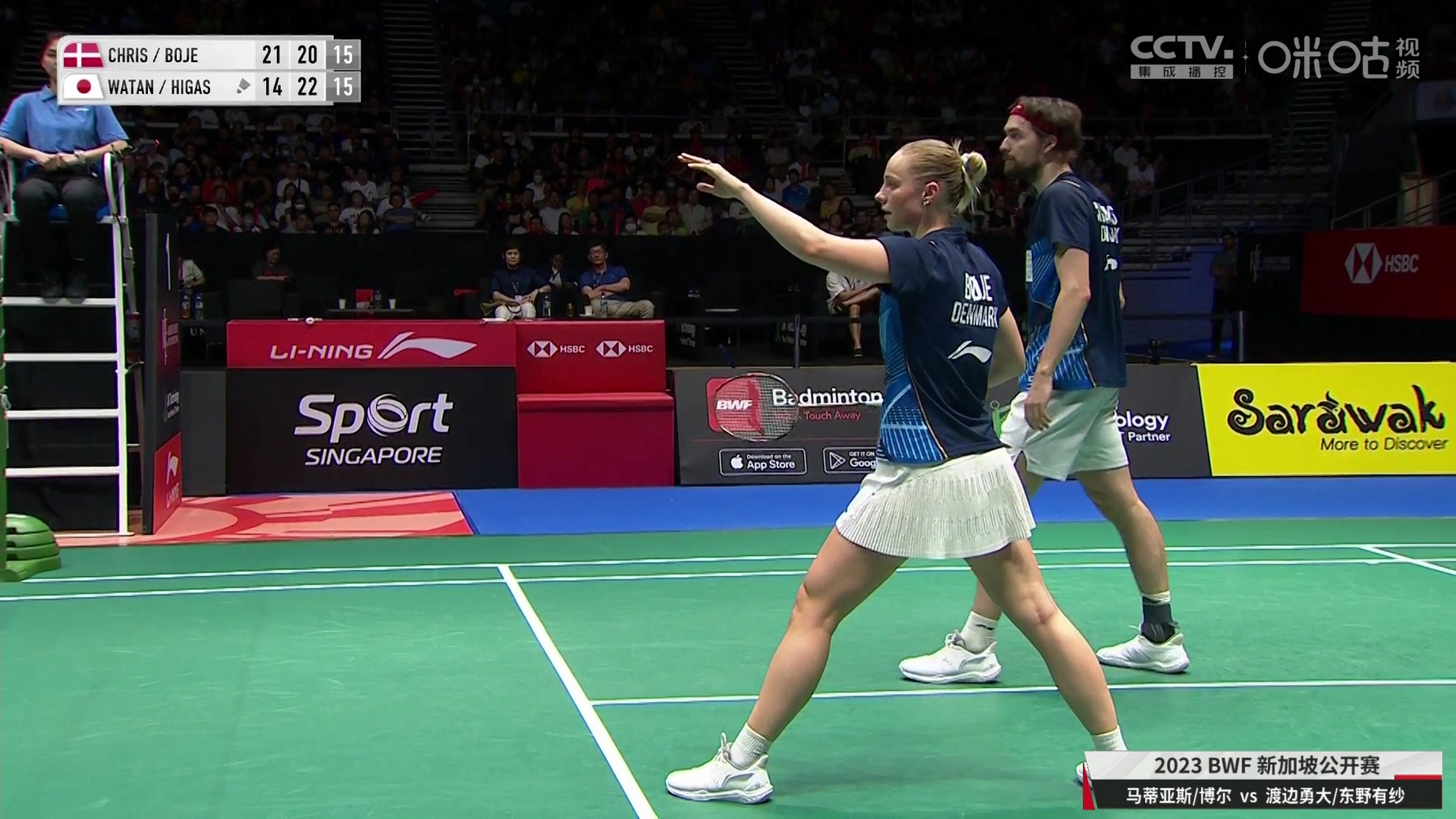 96  混双决赛:马蒂亚斯/博尔 21-14/20-22/21-16 渡边勇大/东野有纱