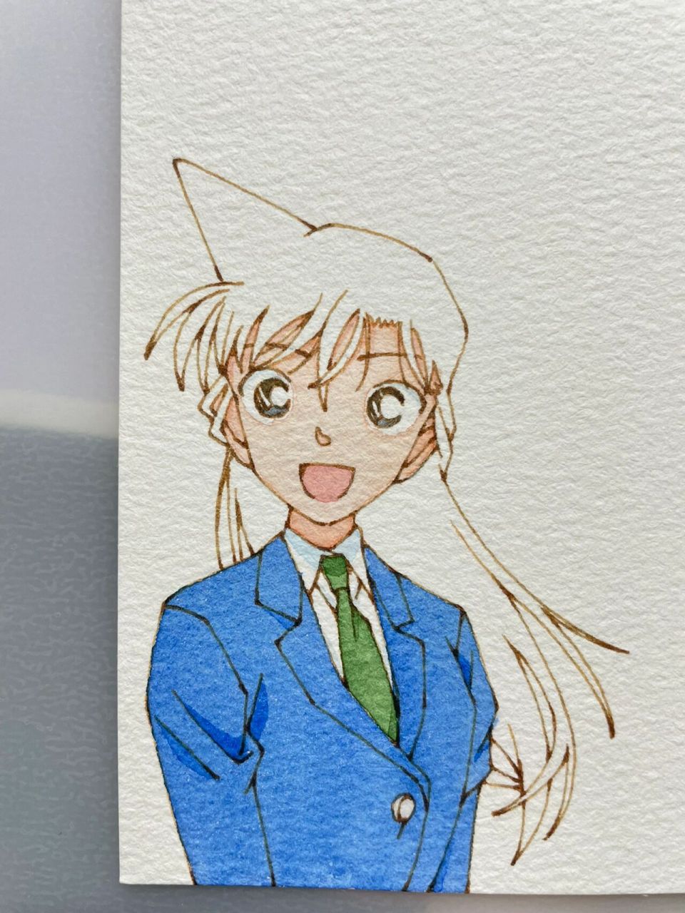 自制书签92钢笔淡彩毛利兰|附线稿过程图 超简单的 女神小兰书签