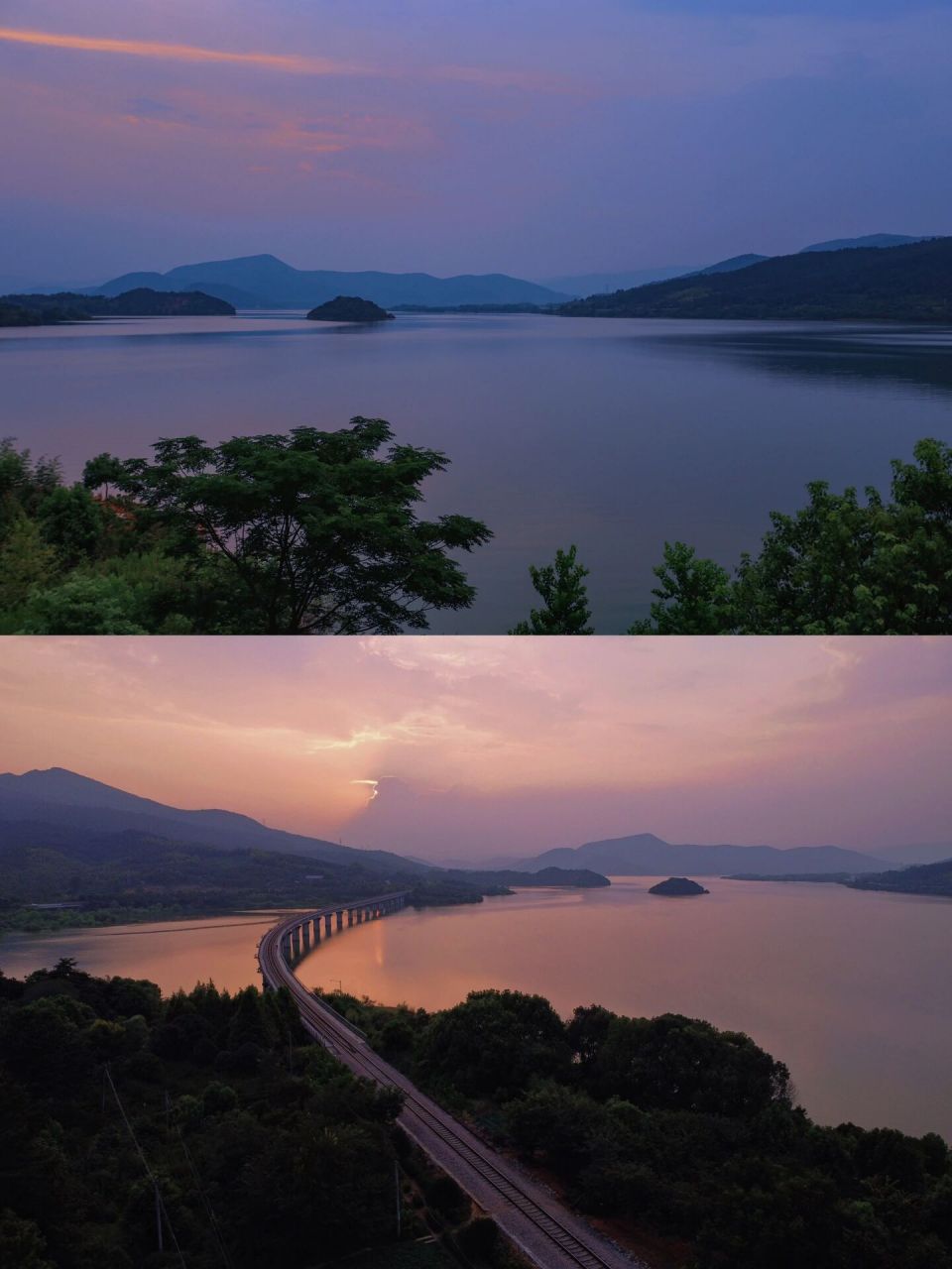 湖州长兴/ 和铁路融合在一起的合溪水库 去酒店的路上路过山水,很好奇