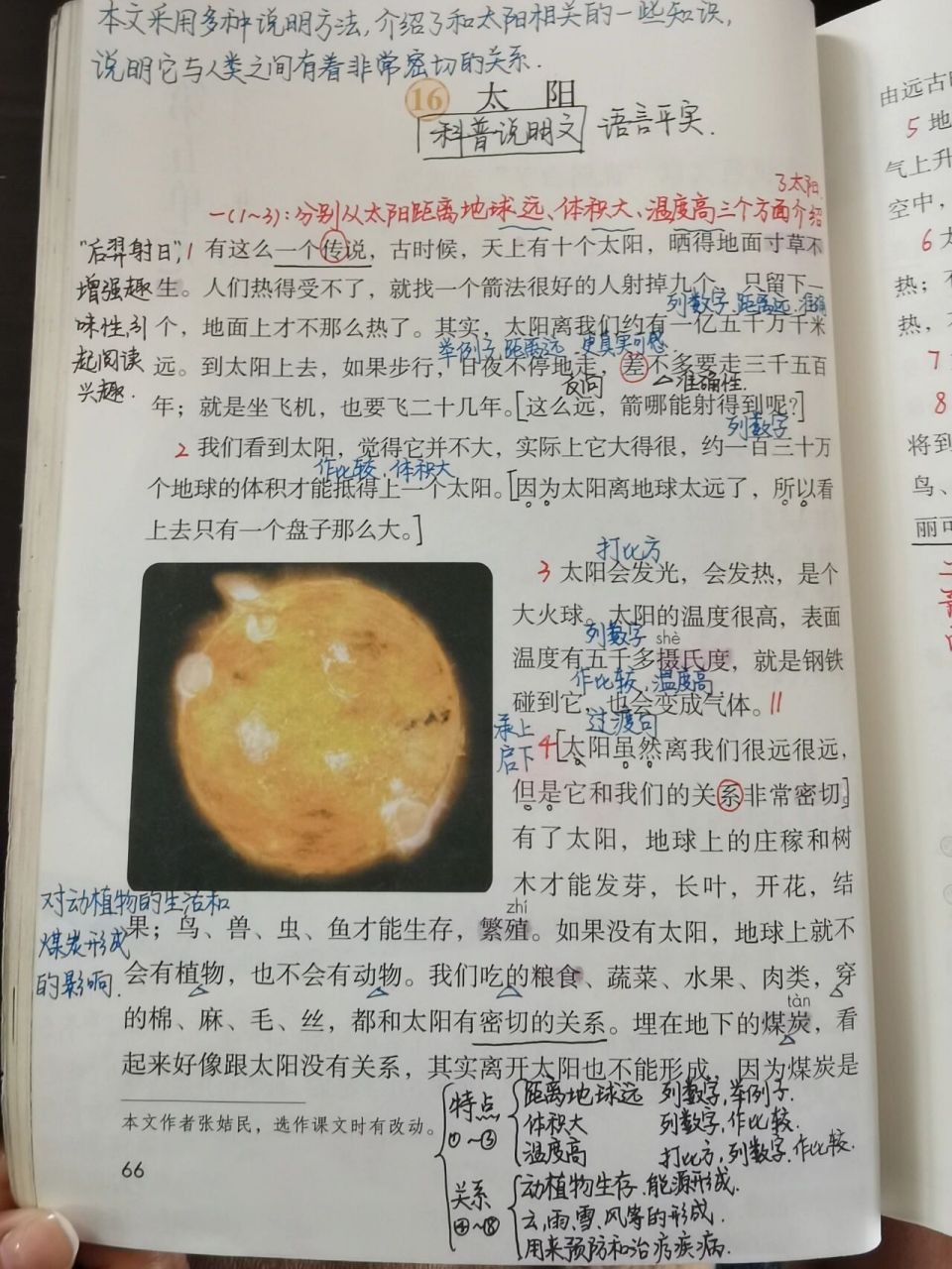 五年级上册语文教案笔记第16课《太阳》 圆圈多音字 黑笔固定搭配和