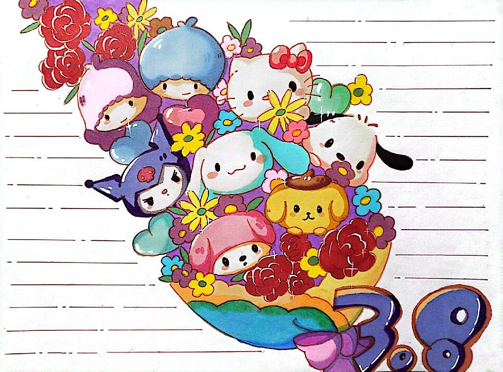 38女神节手抄报|三丽鸥|后附线稿 最近低年级的作业真多