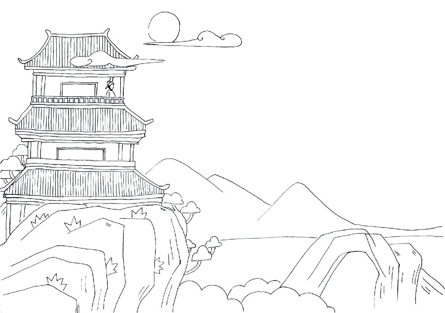 夜宿山寺诗配画唐李白 画古诗夜宿山寺