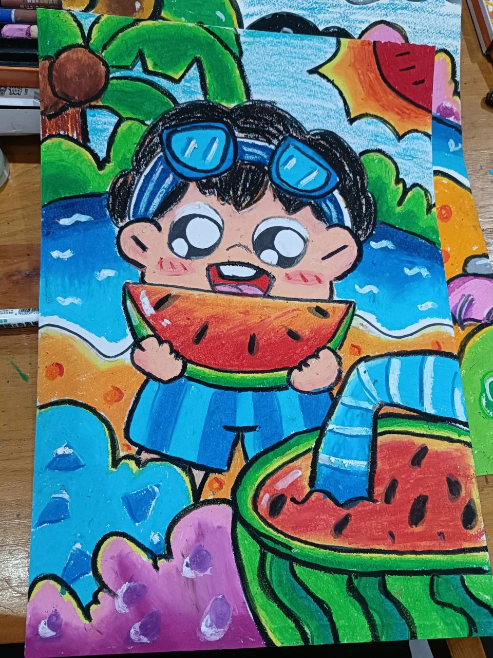 《夏天》儿童主题画 以前画的,不是很成熟