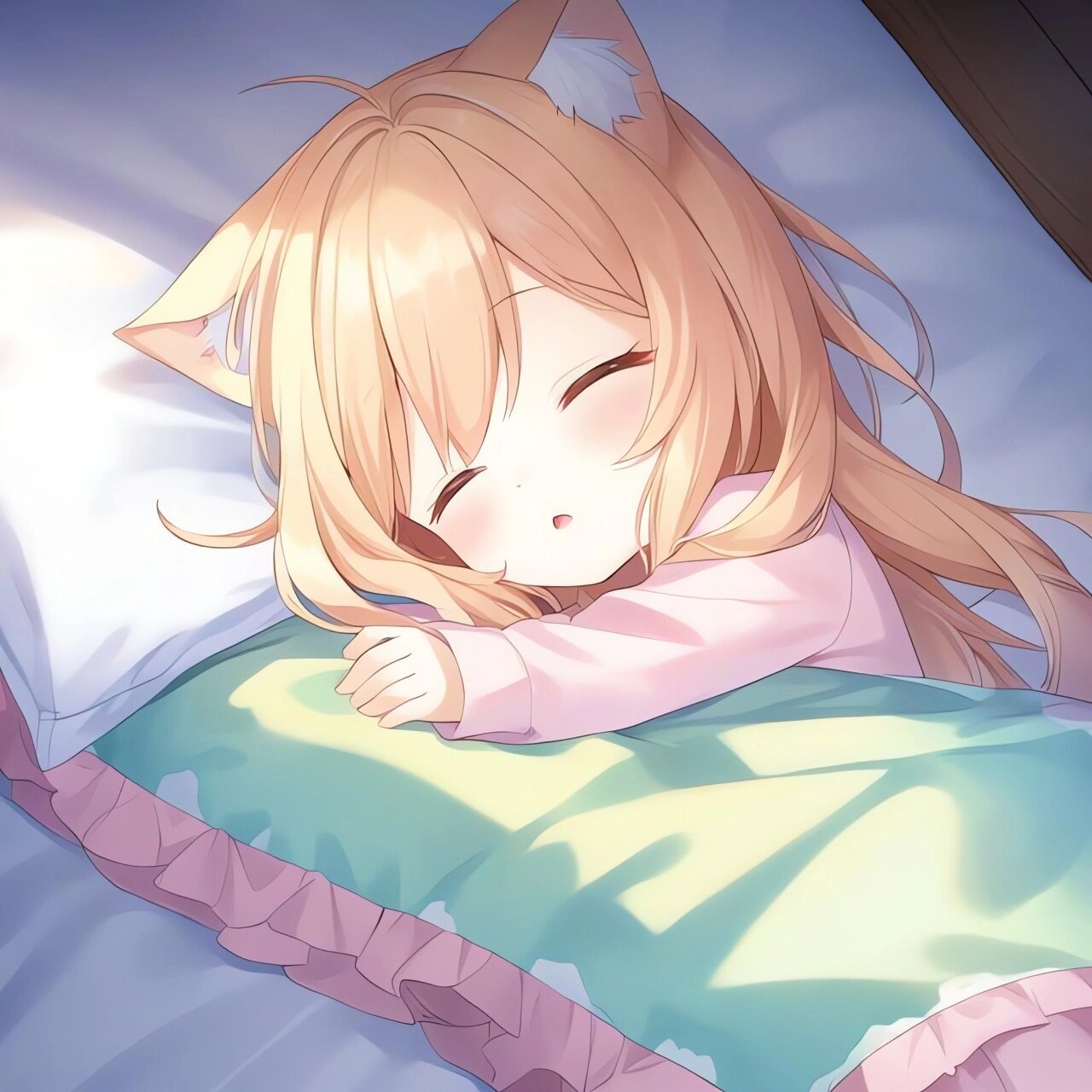 睡觉的猫耳女孩头像