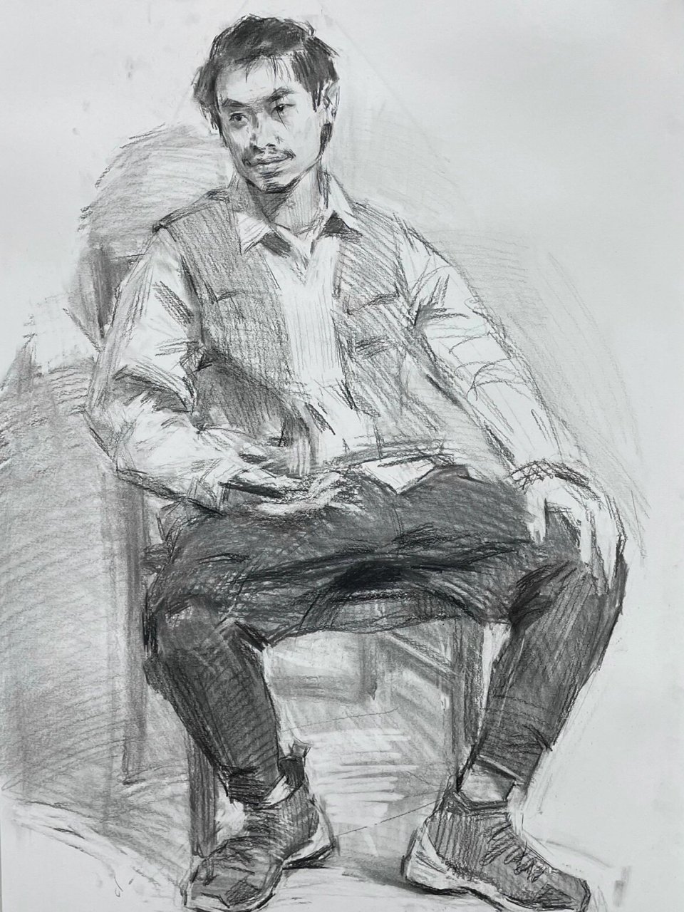 男青年素描全身像写生及步骤图