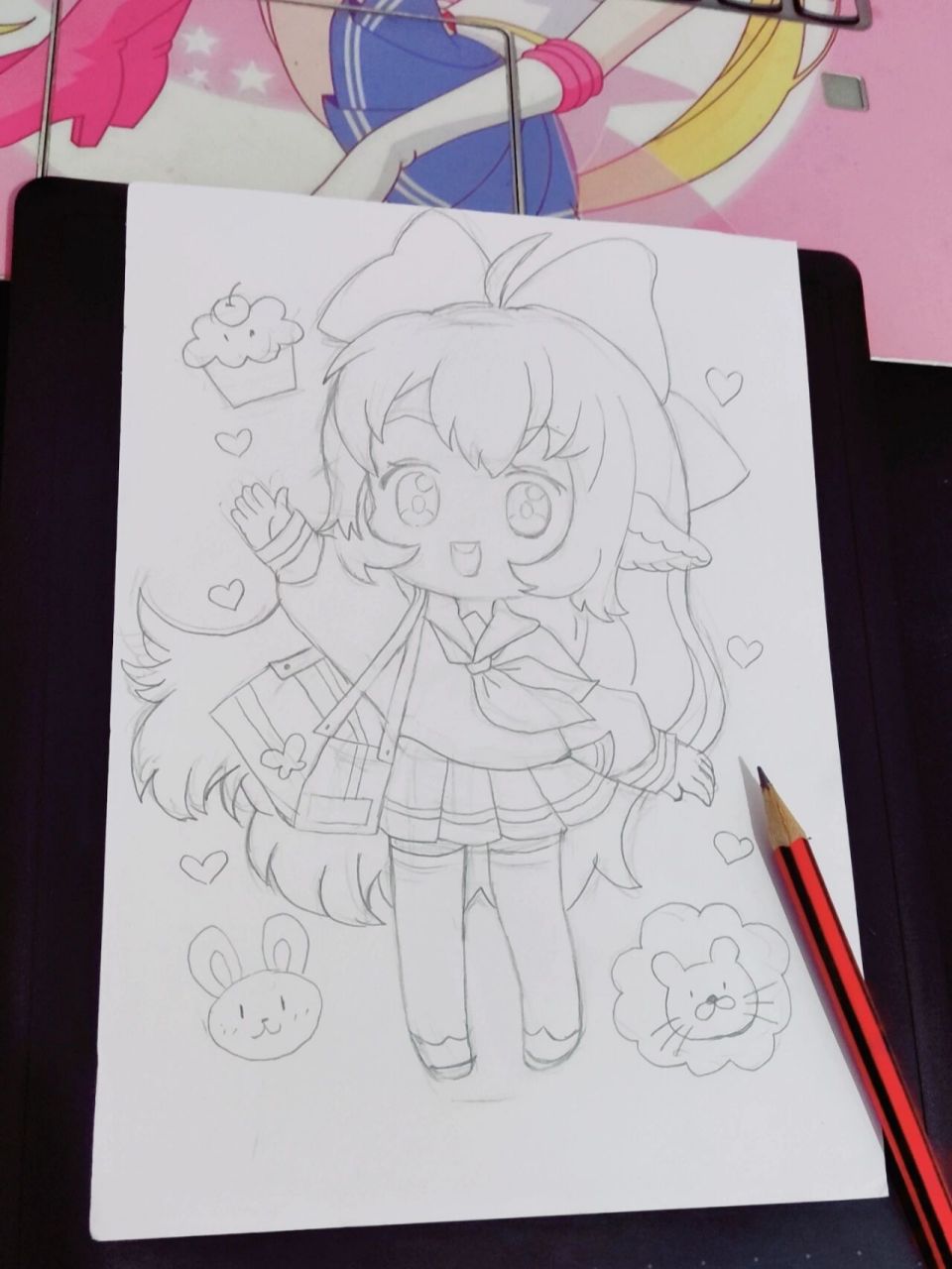 q版动漫人物线稿 初级动漫班备课卡片,草图加线稿,一起画画把