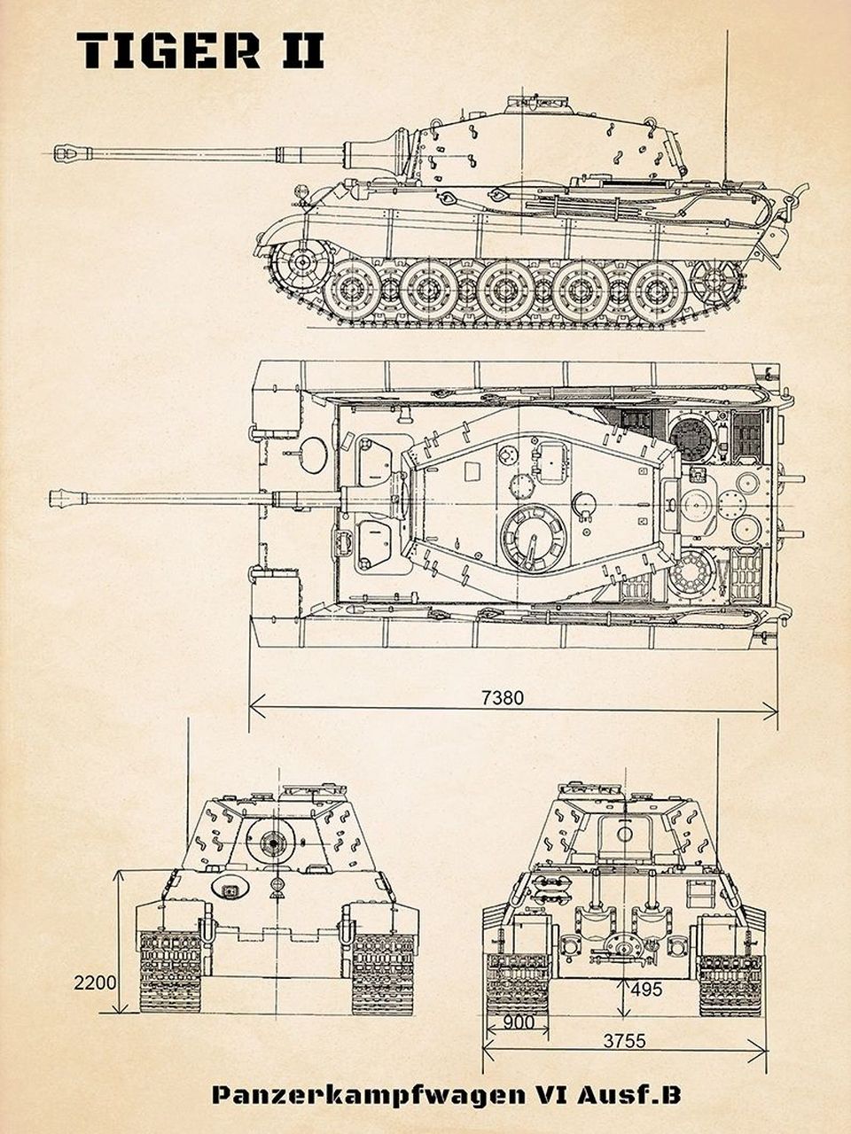 二战德军虎王坦克蓝图装饰画 二战德军虎王坦克蓝图装饰画,以上分别是
