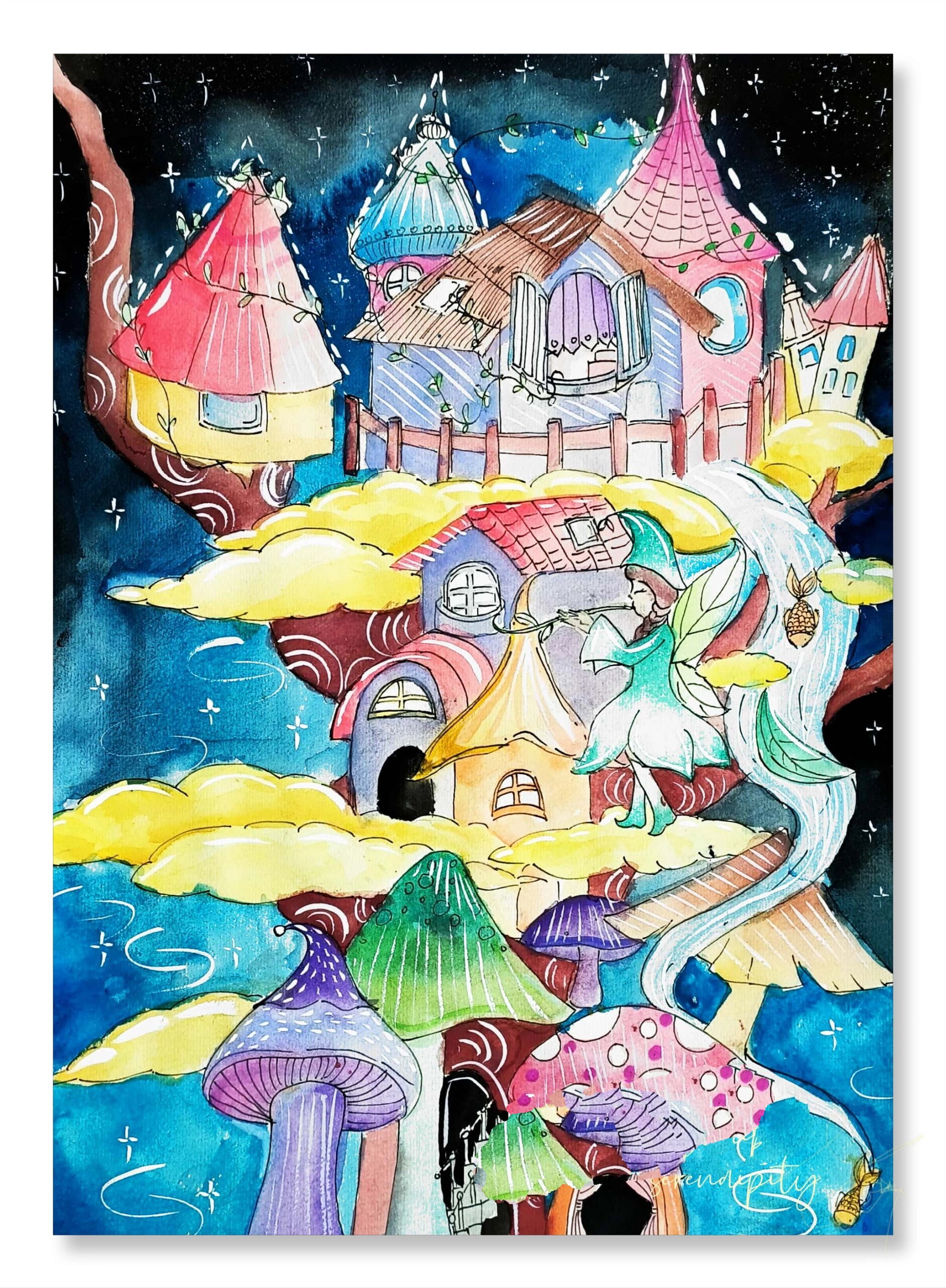 五年级孩子水彩创作作品《梦境