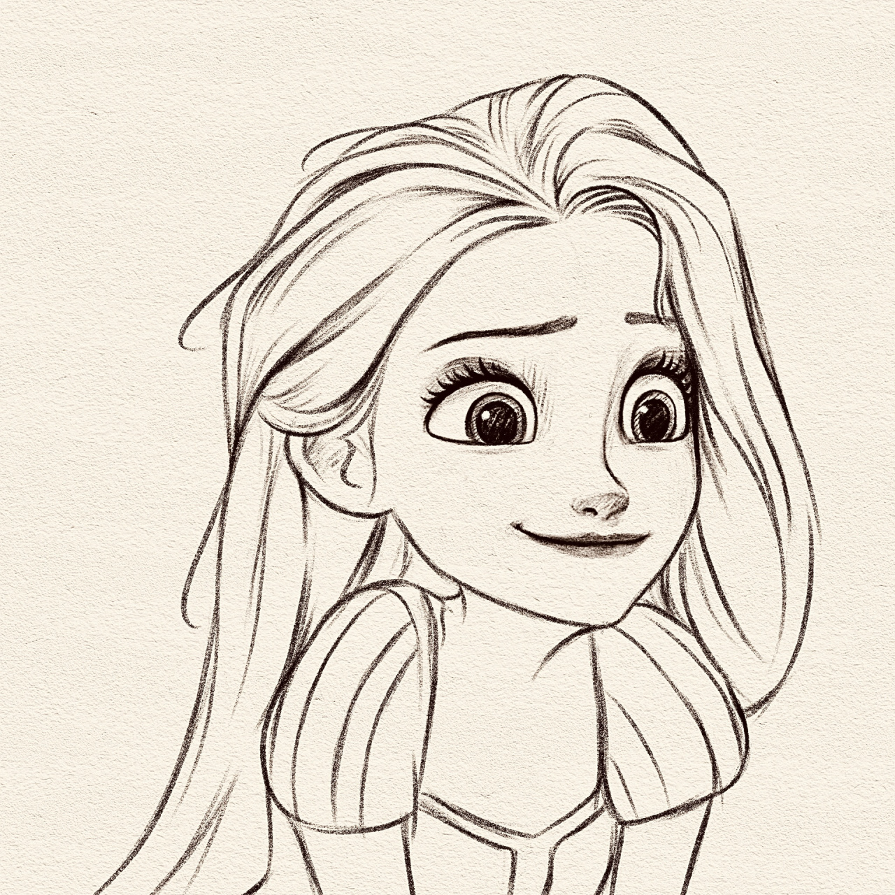手绘少女线稿|迪士尼公主(附步骤) 过程图来啦～手绘头像铅笔线稿
