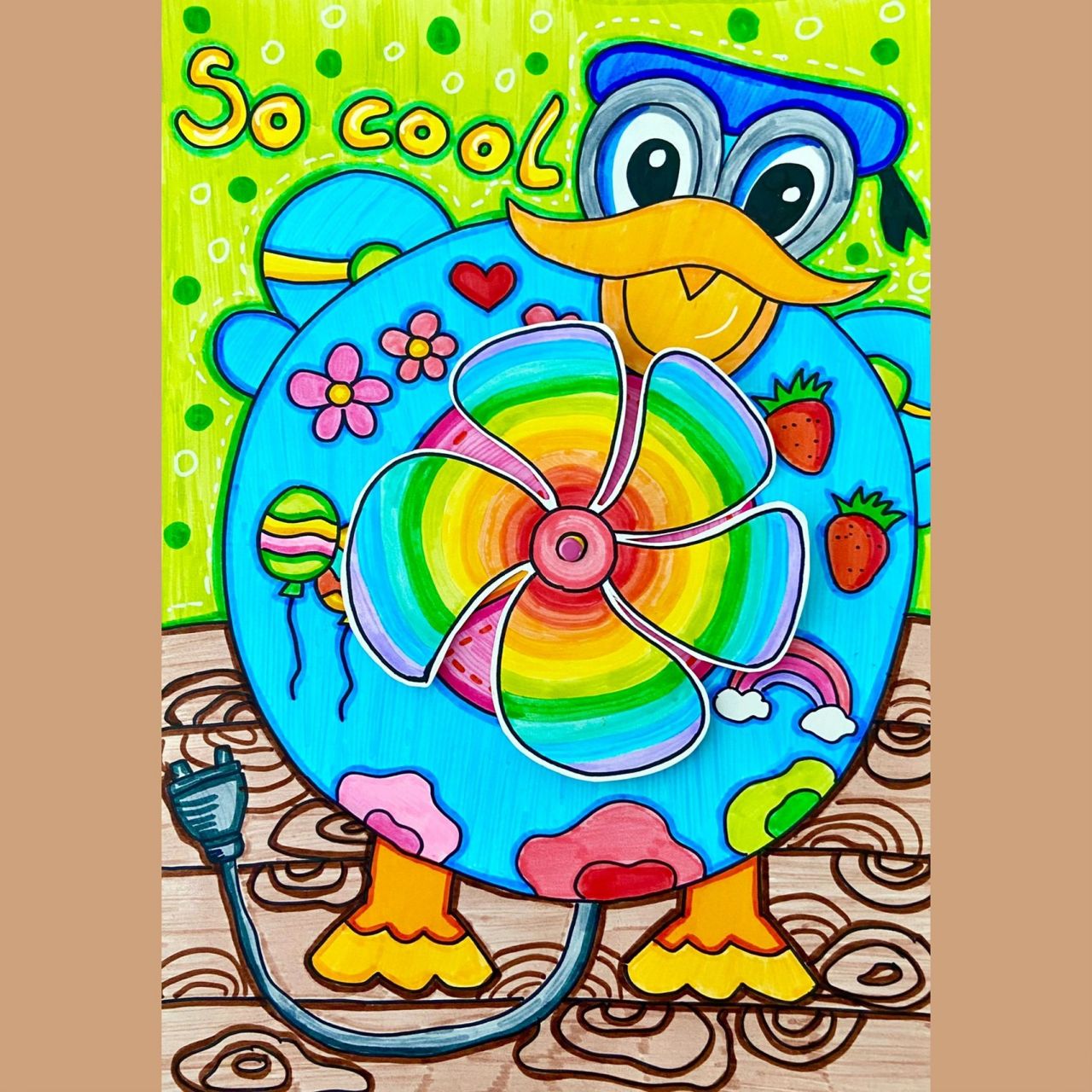 创意儿童画《卡通风扇》 炎炎夏日  绘画个手工小风扇凉爽一下吧