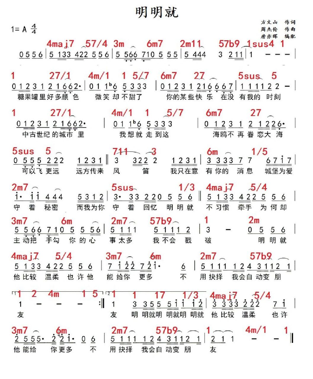 周杰伦《明明就》钢琴简谱98 "远方传来风笛,我只在意有你的消息