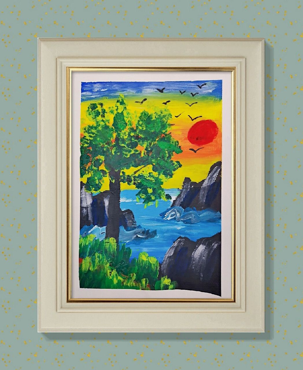 儿童水粉画#山水风景画