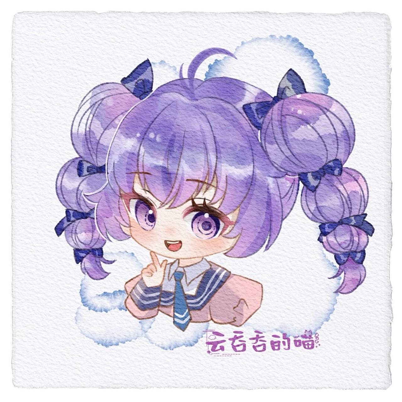 q版头像 | 紫头发的妹妹 #社区熟人节# 最近疯狂补水彩作业 好像有