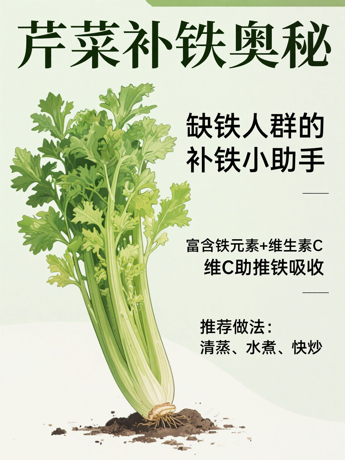 缺铁者吃芹菜,补铁效果好 	 你知道吗,对于缺铁的人群而言,芹菜可是一
