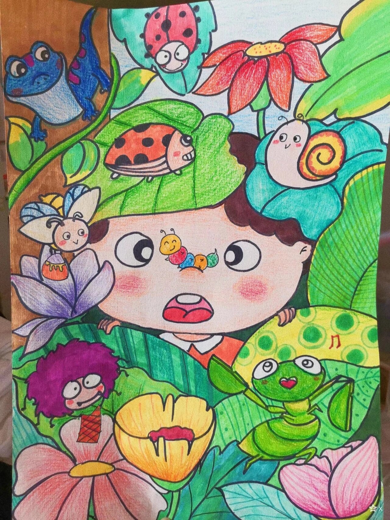 《奇妙的昆虫世界》儿童画麦克笔➕彩铅 观察虫虫