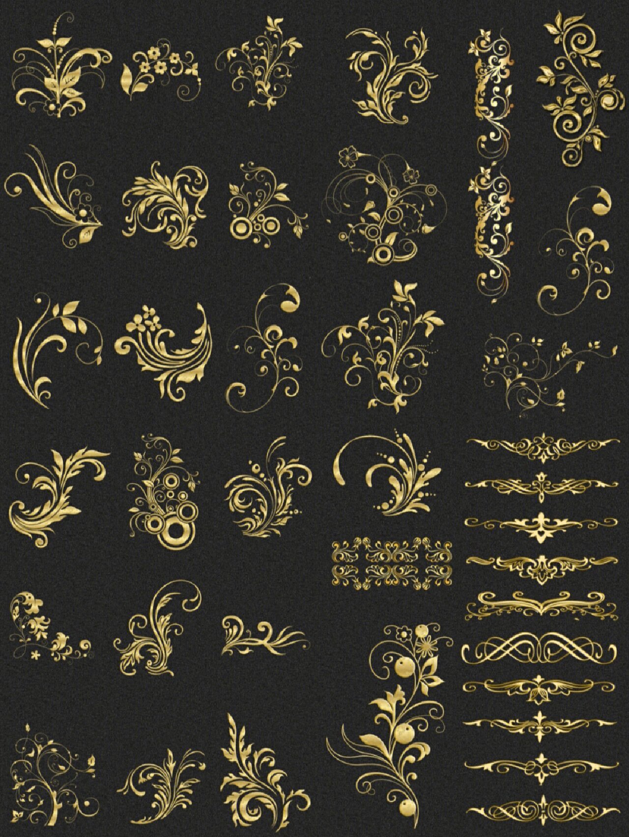 免抠png素材金色花纹,纹样装饰素材