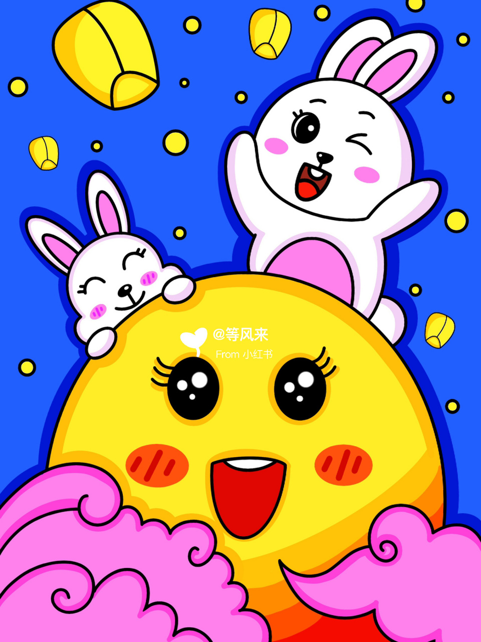 中秋节主题 创意画 儿童画 简笔画 带线稿 #创意美术儿童画# #儿童简