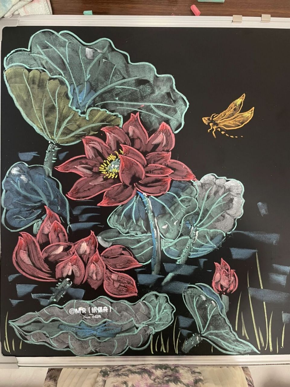 粉笔画-荷花 花里胡哨的荷花你爱了嘛  忽略那只大扑棱蛾子 [捂脸]
