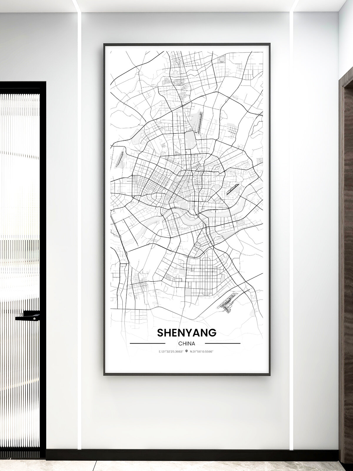创意城市地图装饰画,经典黑白线条系列
