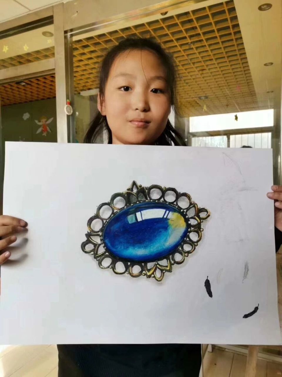 十岁学生的彩铅画作品 布灵布灵的谁不喜欢呢高年级美术课彩铅画宝石