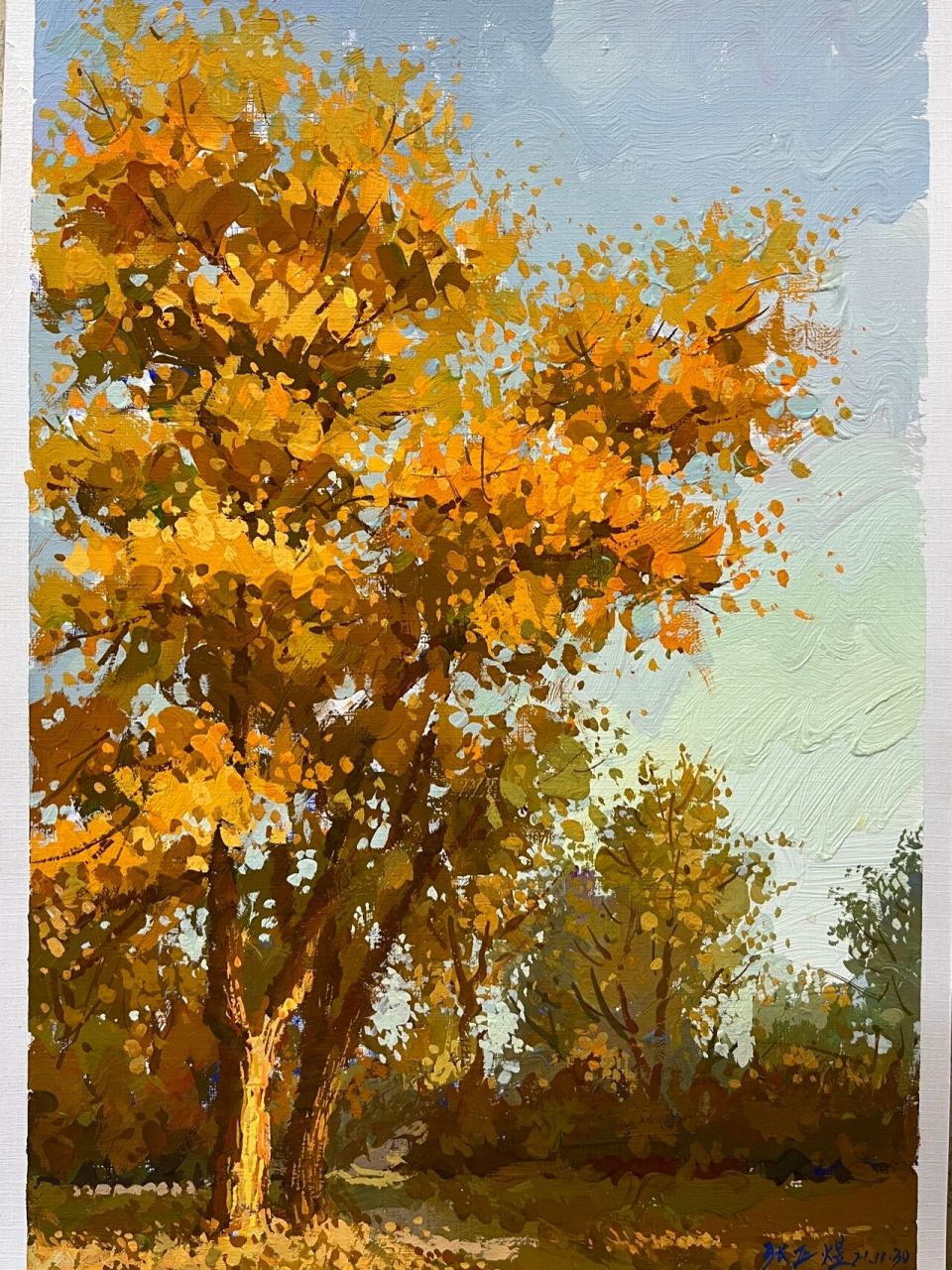 色彩风景 秋天的风景 树  秋天的树  秋天的景色 绘画  特写构图