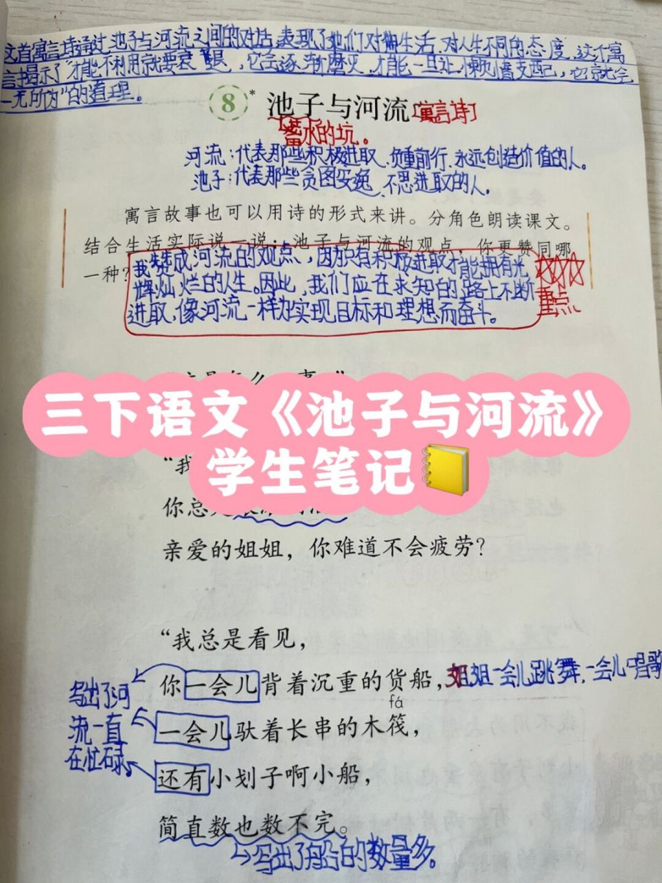 三下语文《池子与河流》学生笔记 #小学语文# #三年级语文# #小学语文