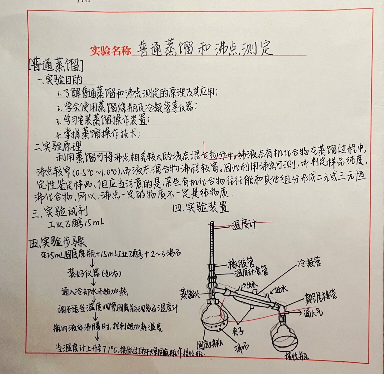 【有机化学实验报告】普通蒸馏与沸点测定 普通蒸馏与非典测定实验