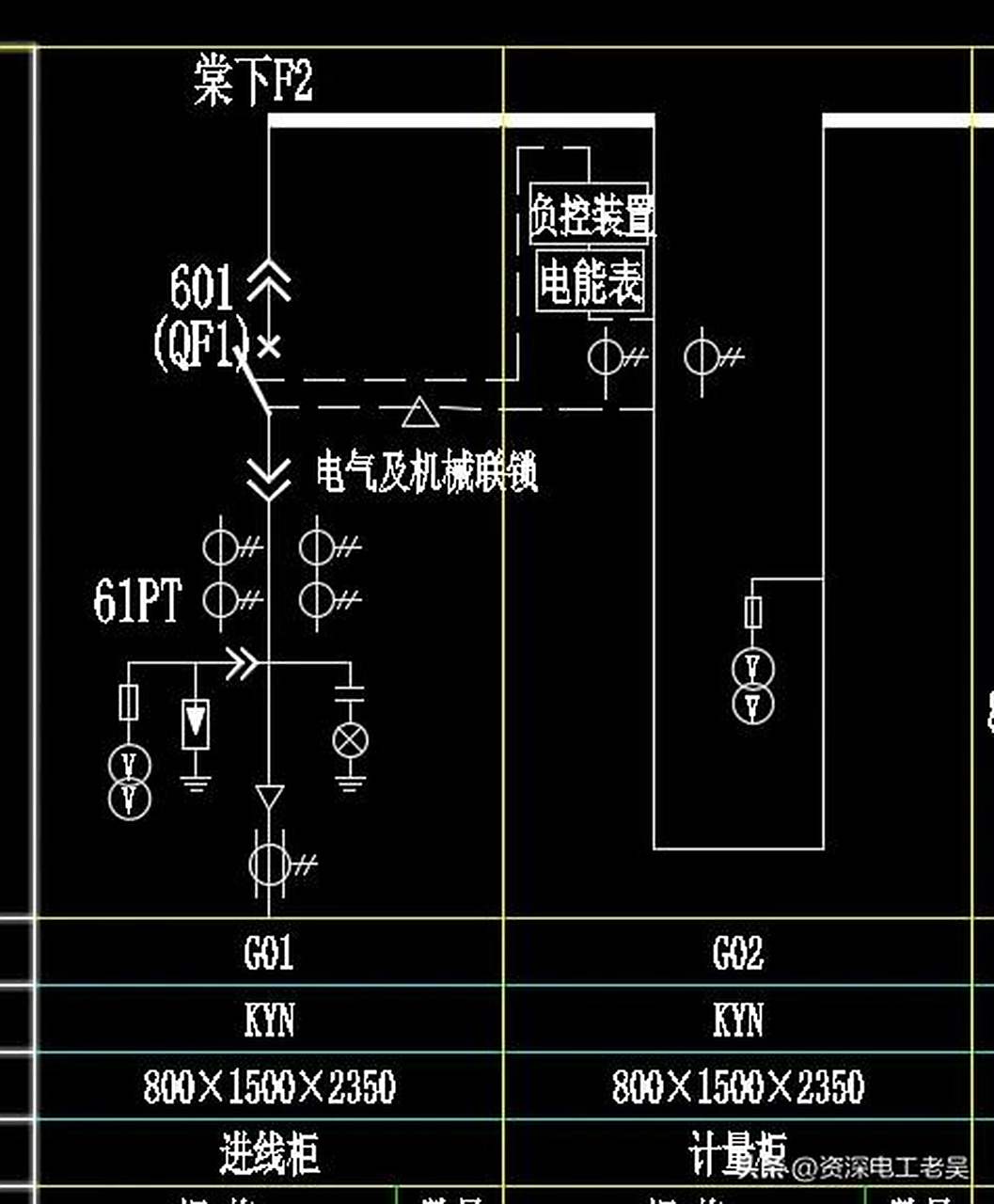 图中g01为10kv进线柜,g02为10kv计量柜,10k v高压柜为中置抽出式.