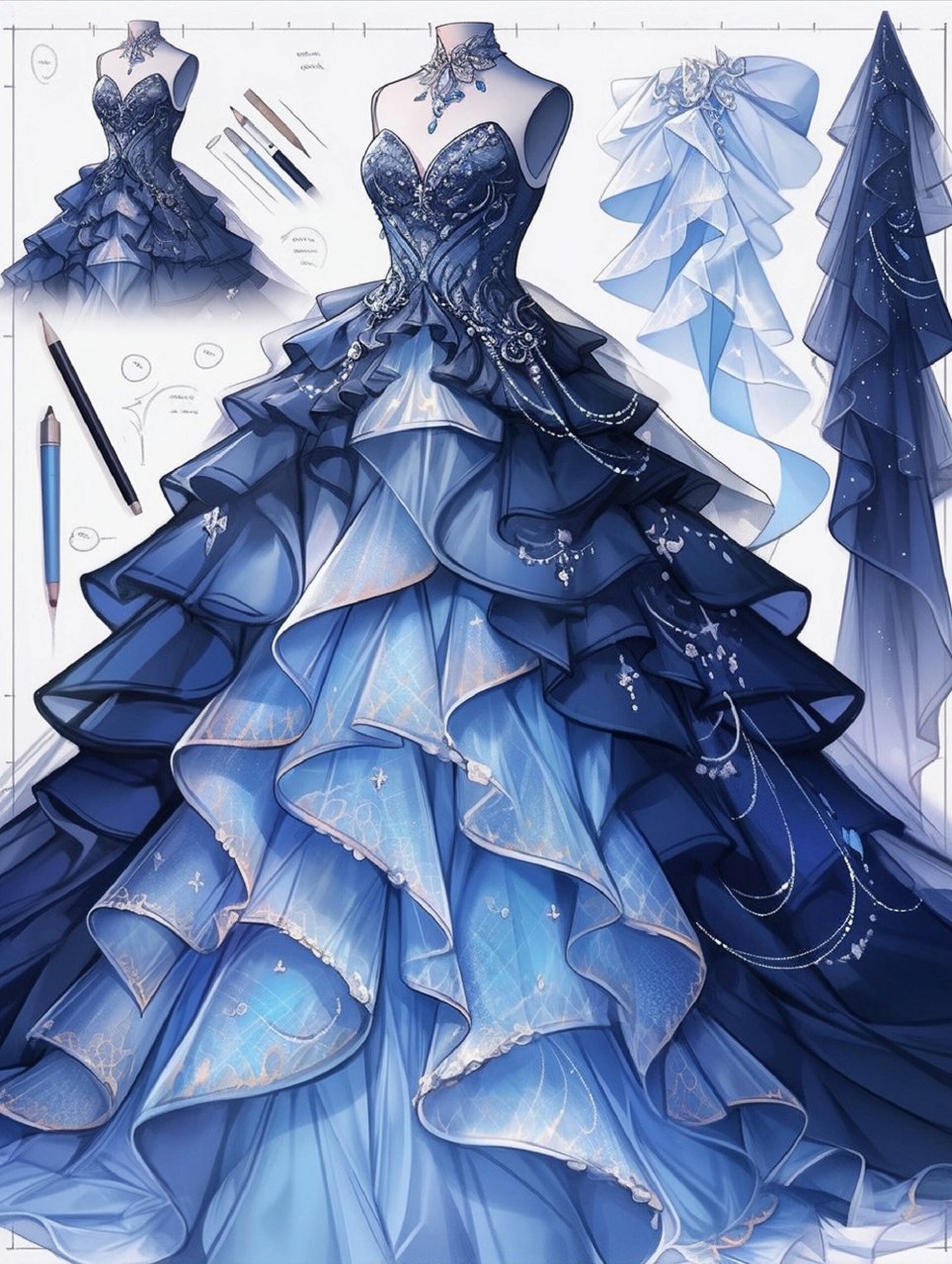 服装设计手绘# #奇迹暖暖# #服装效果图# #仙女裙# #长裙# #最美礼 