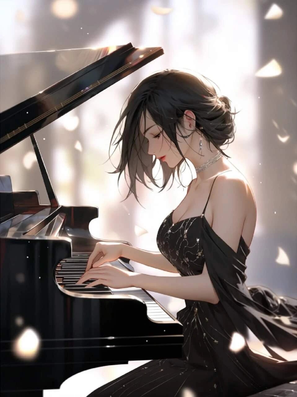 弹钢琴女生 手绘头像
