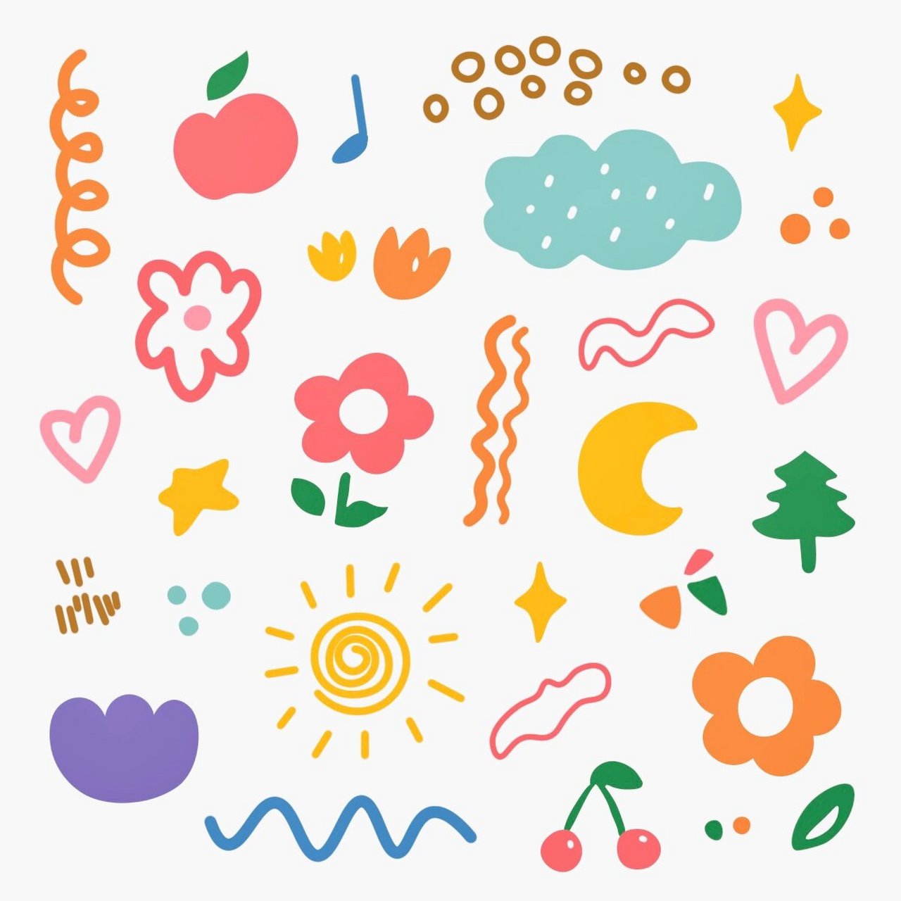 图案设计|可爱的涂鸦小元素🌷 今日份的涂鸦小元素,可爱又解压 是我