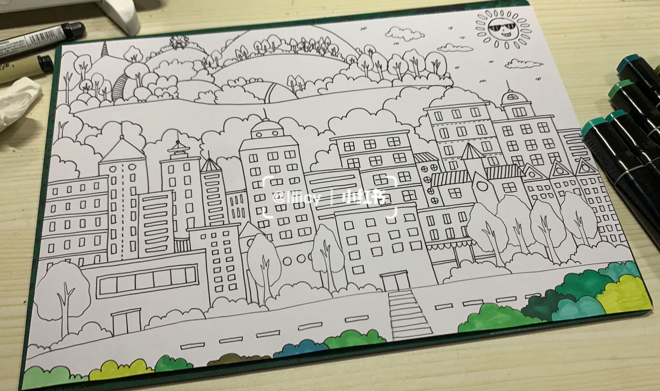 马克笔儿童画(城市)临摹 #儿童画