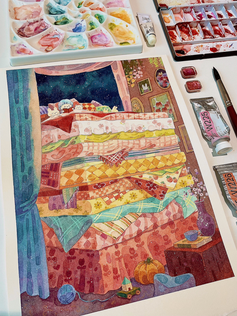 豌豆公主的床|水彩 92今晚的睡前故事《豌豆公主》 	 没想到这张纸