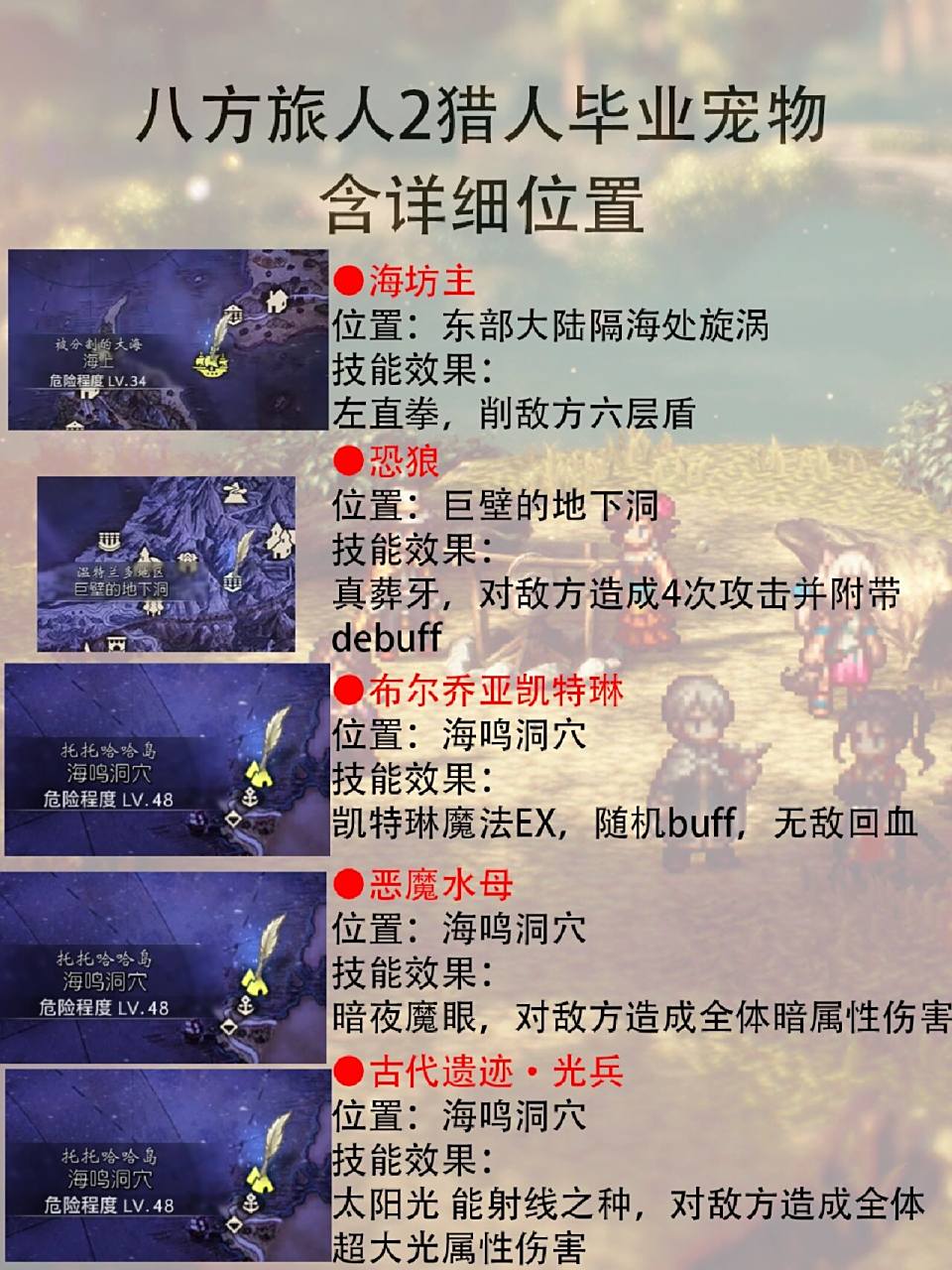 八方旅人2猎人毕业宠物汇总(含详细位置) 八方旅人2猎人强力宝宝位置