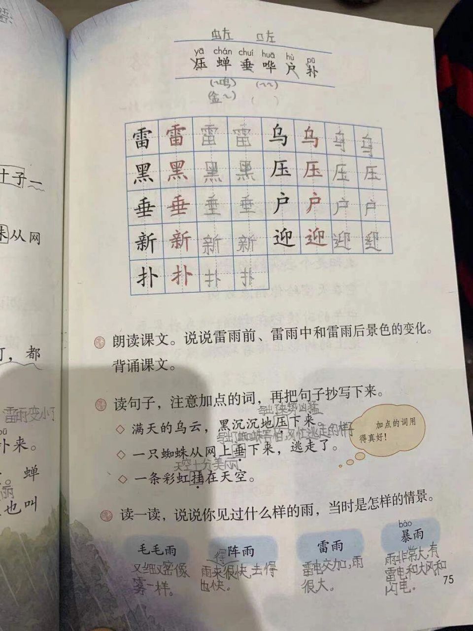 二下语文《雷雨》学生笔记 #二年级语文# #二年级语文下册# #语文笔记