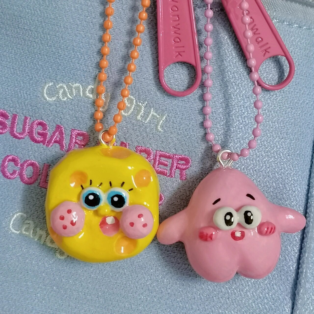 石塑粘土海绵宝宝派大星挂件 我终于也有寄几的海绵宝宝和派大星啦