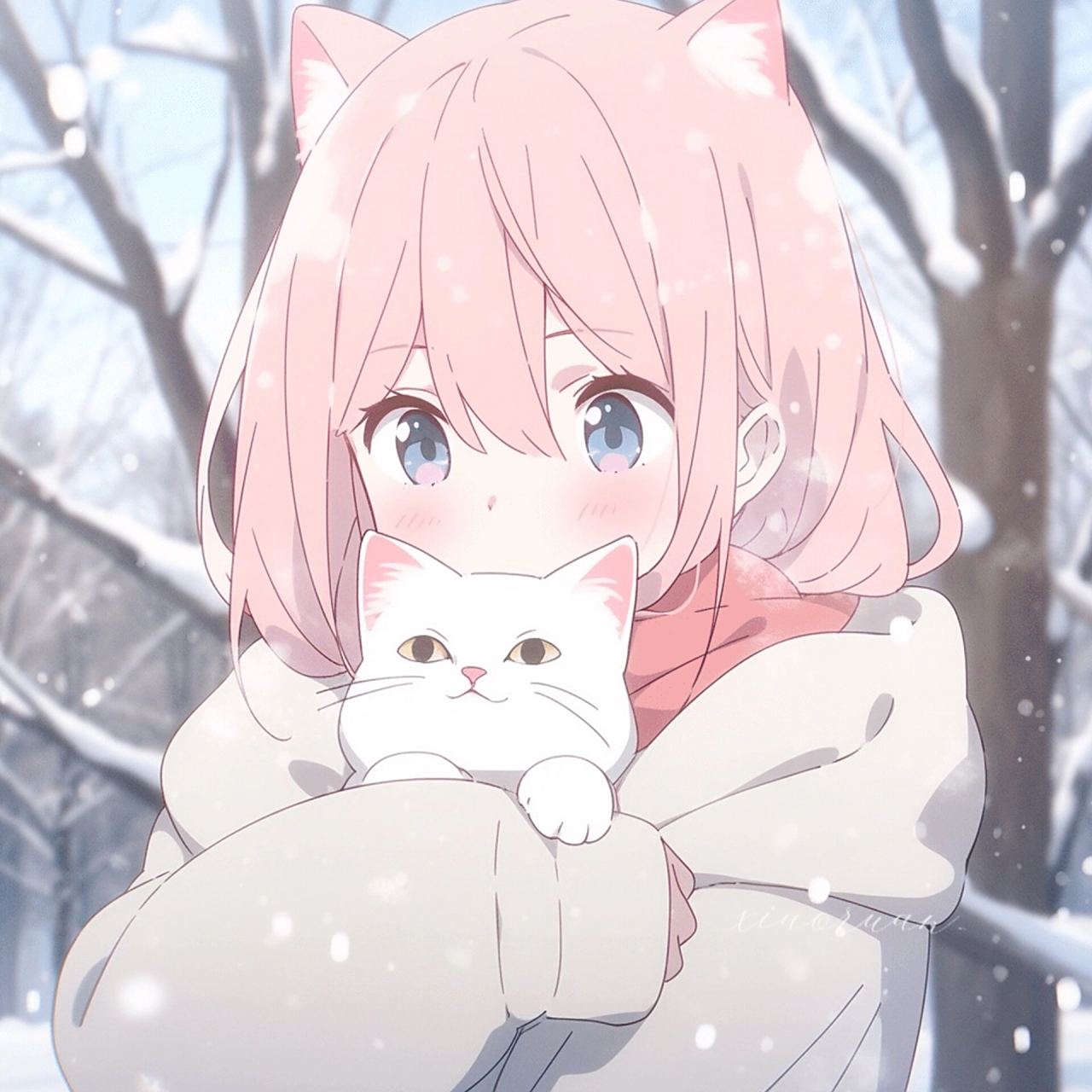 冬日氛围感抱猫头像 #头像# #动漫头像# #氛围感头像# #动漫女生头像