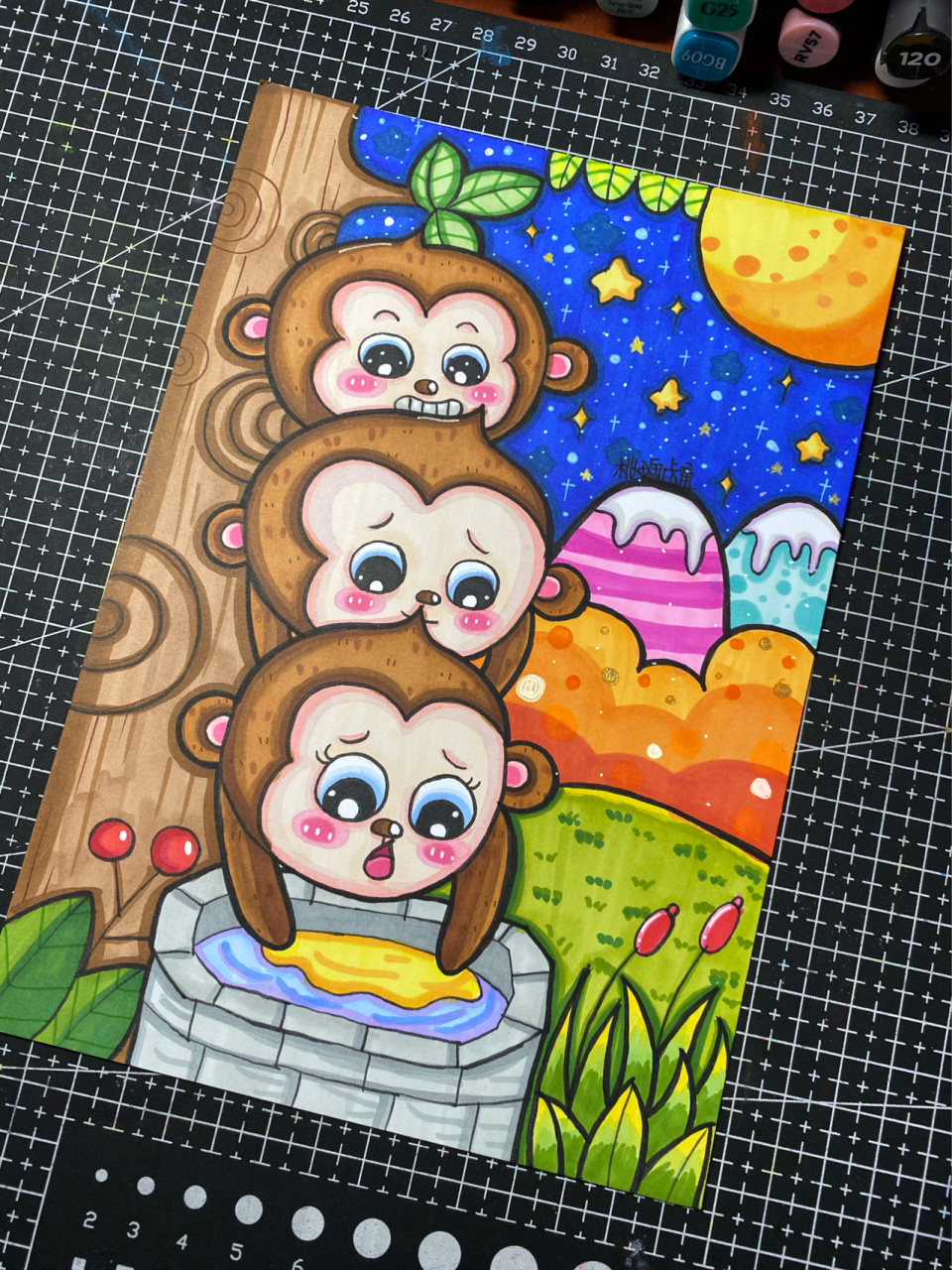 猴子涂色马克笔图片
