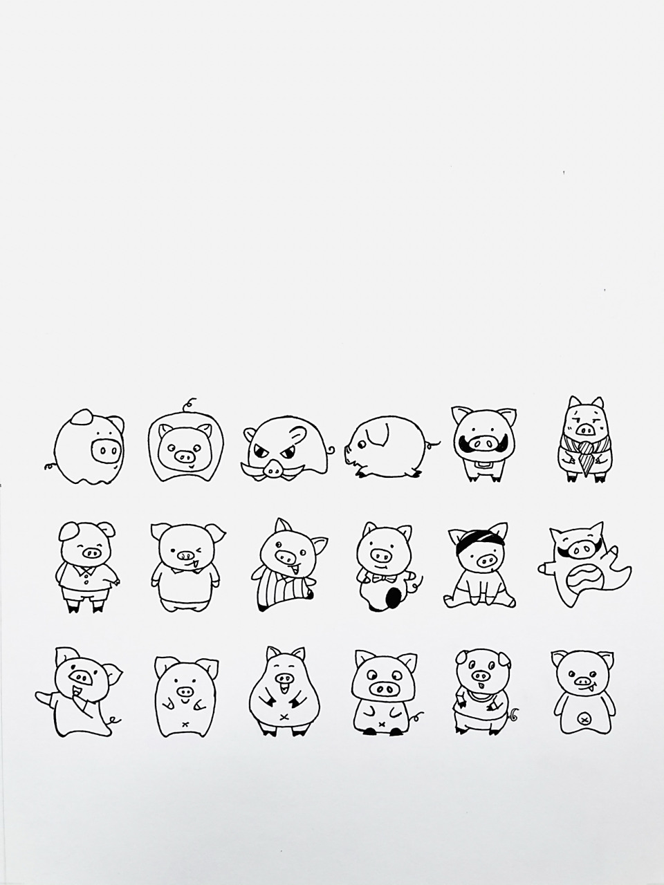 黑白简笔画|简笔画猪|零基础绘画